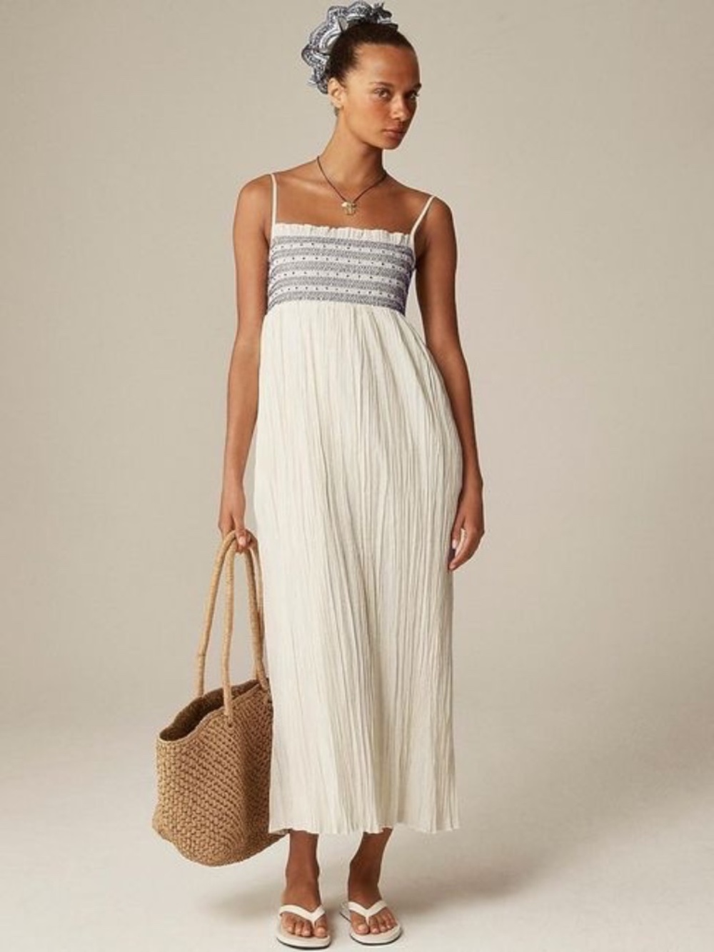 J. Crew Catania Boho Crinkled dress Cream Black S